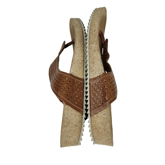 Josef Seibel Sandals Angie Wedge Thong Brown Perforated Leather Size 6 - Picture 6 of 9